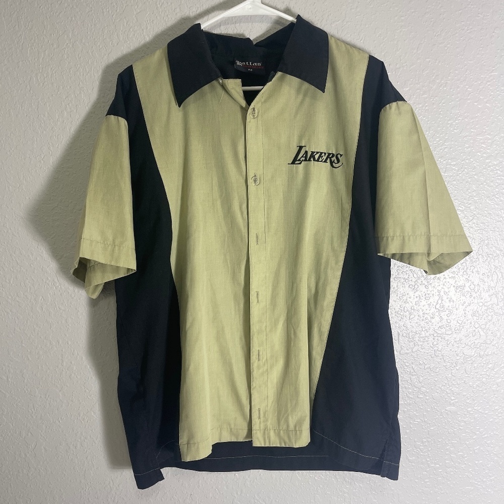 Mint green & black Lakers‎ button shirt